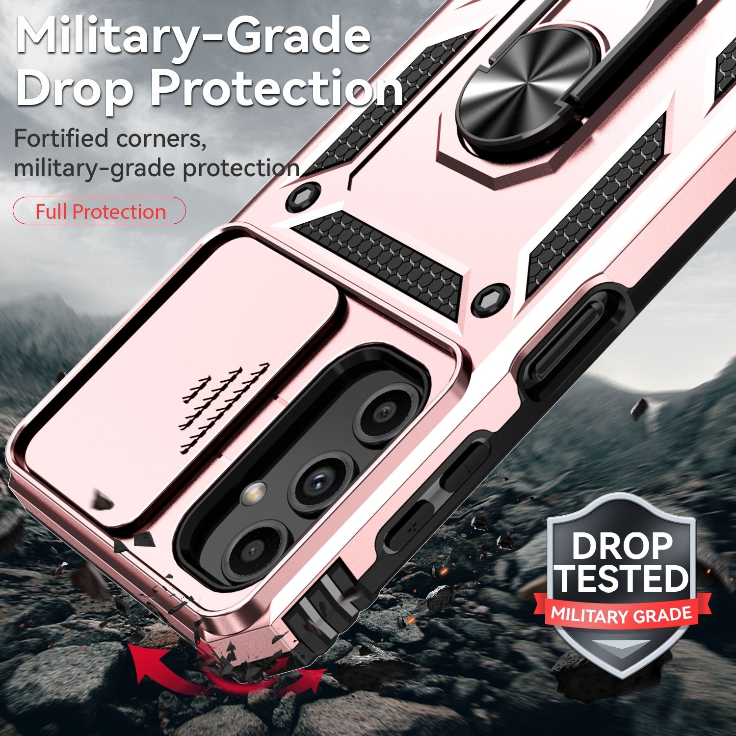 Samsung Galaxy A14 4G / A14 5G Θήκη Ροζ - Χρυσή Με Σταντ Sliding Camshield Holder Phone Case Rose - Gold