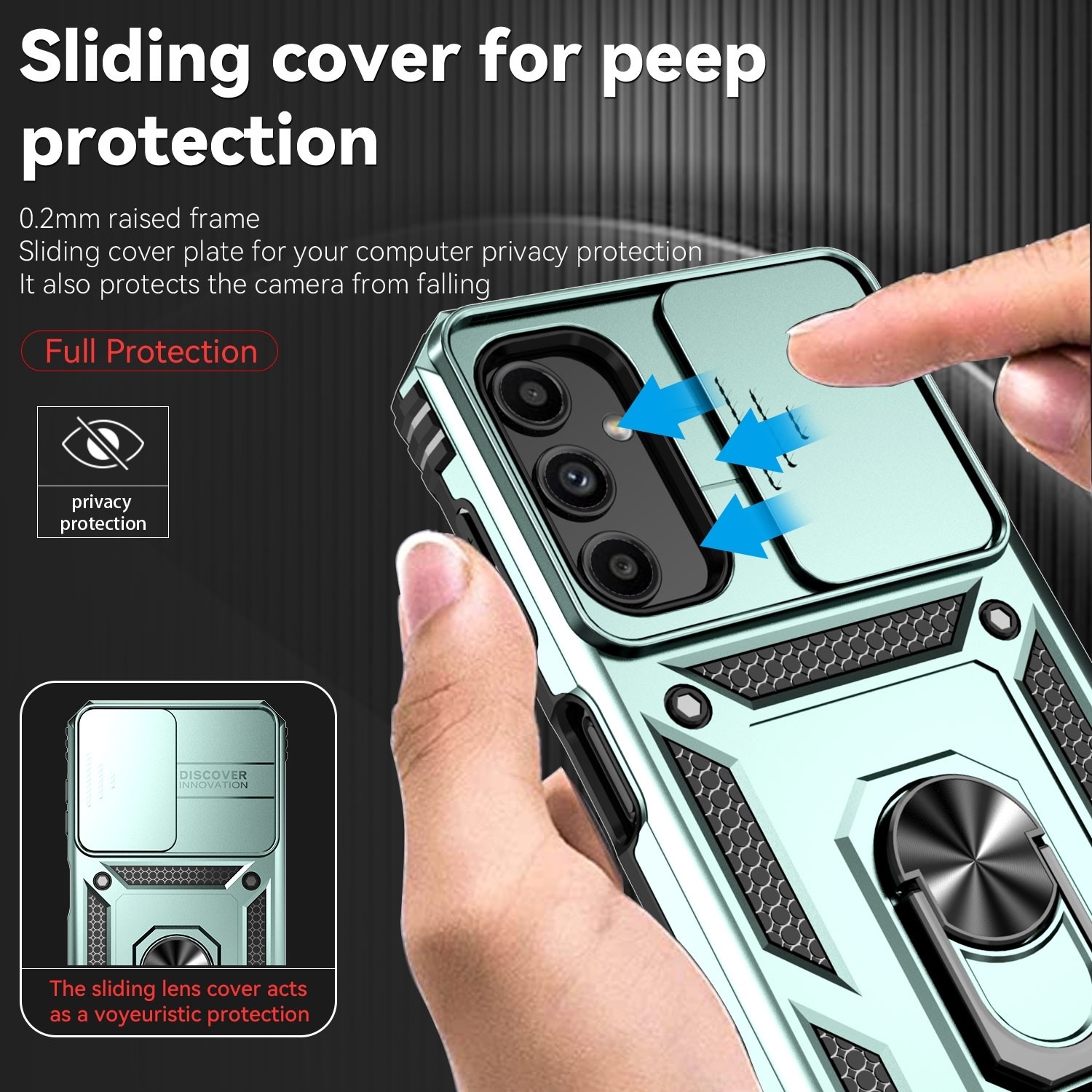 Samsung Galaxy A14 4G / A14 5G Θήκη Σκούρο Πράσινη Με Σταντ Sliding Camshield Holder Phone Case Dark Green