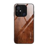 Xiaomi Redmi 12C Θήκη Σκούρο Καφέ Με Πλαίσιο Σιλικόνης Και Όψη Γυαλιού Wood Grain Glass Phone Case Dark Brown