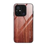 Xiaomi Redmi 12C Θήκη Με Πλαίσιο Σιλικόνης Και Όψη Γυαλιού Wood Grain Glass Phone Case Coffee