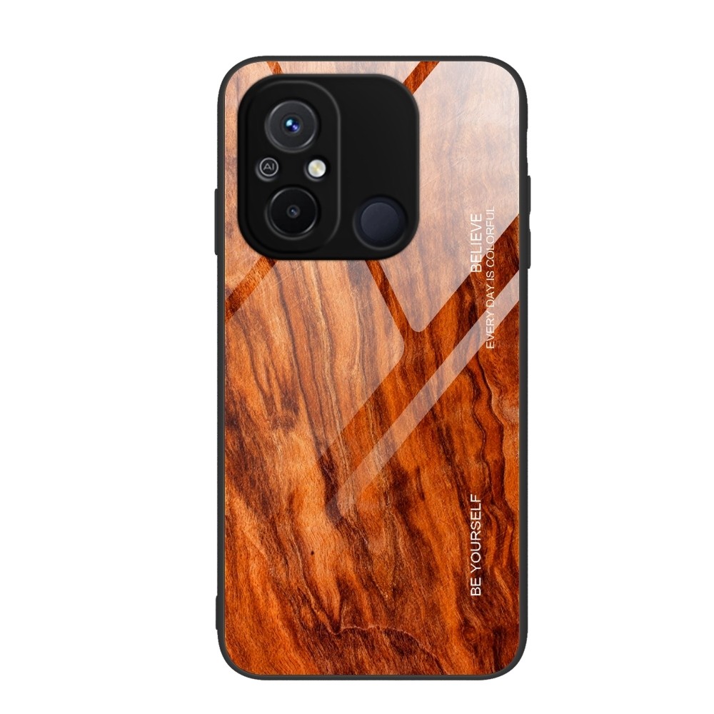 Xiaomi Redmi 12C Θήκη Ανοιχτό Καφέ Με Πλαίσιο Σιλικόνης Και Όψη Γυαλιού Wood Grain Glass Phone Case Light Brown
