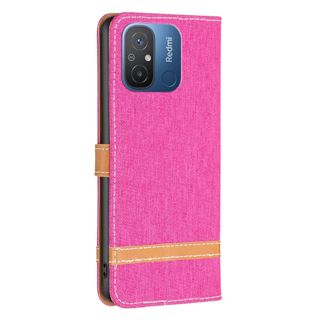 Xiaomi Redmi 12C Θήκη Βιβλίο Φούξια Color Block Denim Texture Phone Case Fuchsia