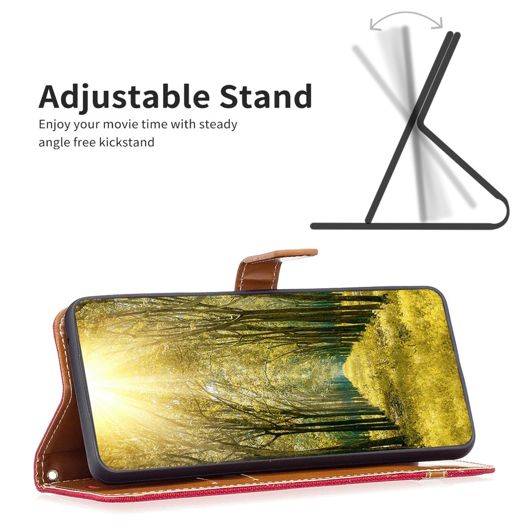 Xiaomi Redmi 12C Θήκη Βιβλίο Κόκκινο Color Block Denim Texture Phone Case Red