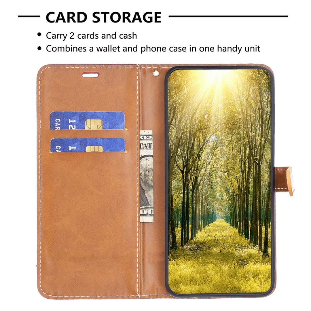 Xiaomi Redmi 12C Θήκη Βιβλίο Κόκκινο Color Block Denim Texture Phone Case Red