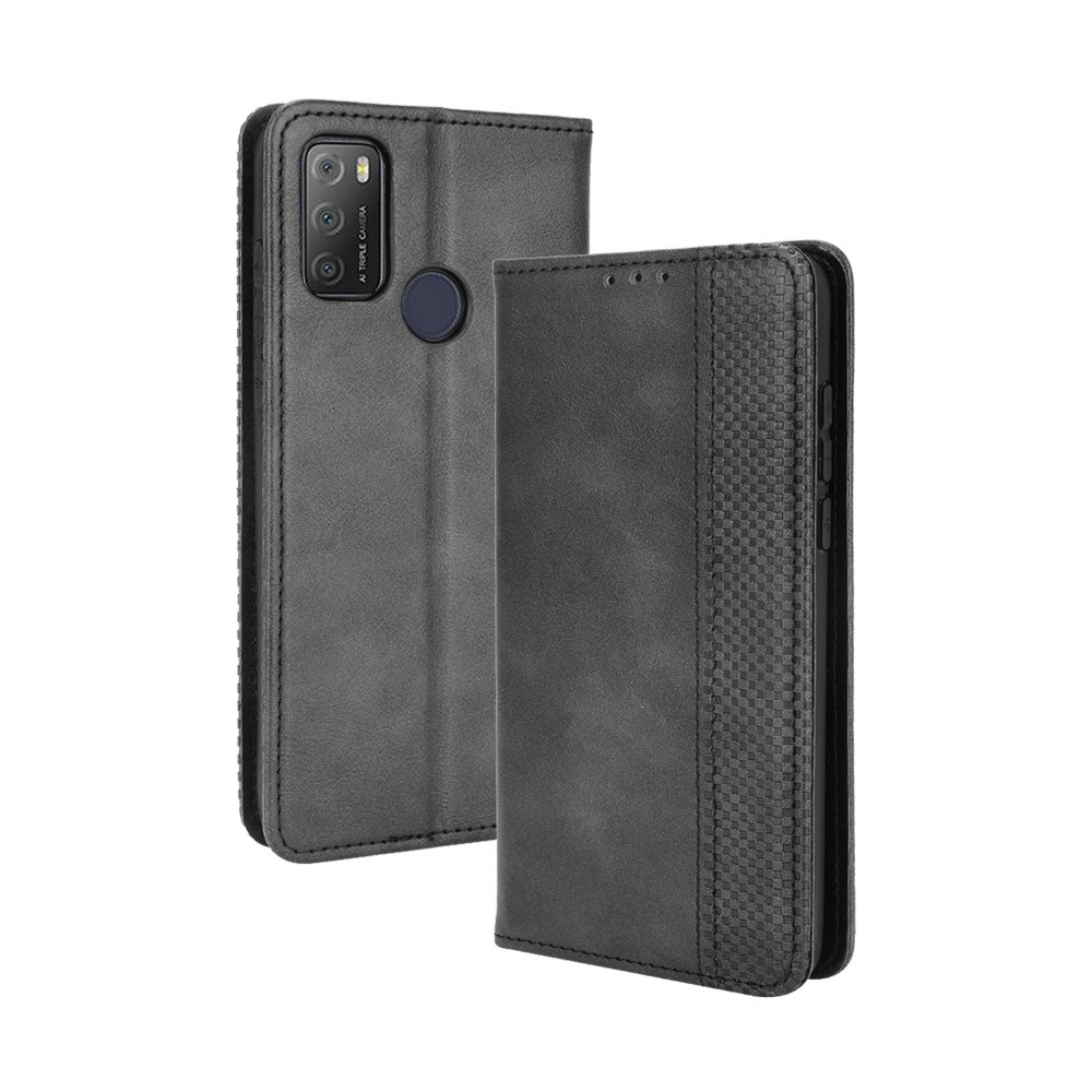 TCL 20Y / Alcatel 1S 2021 Θήκη Βιβλίο Μαύρο Magnetic Buckle Retro Texture Phone Case Black