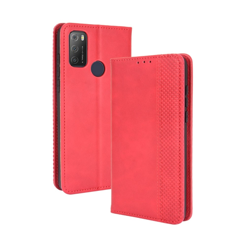 TCL 20Y / Alcatel 1S 2021 Θήκη Βιβλίο Κόκκινο Magnetic Buckle Retro Texture Phone Case Red