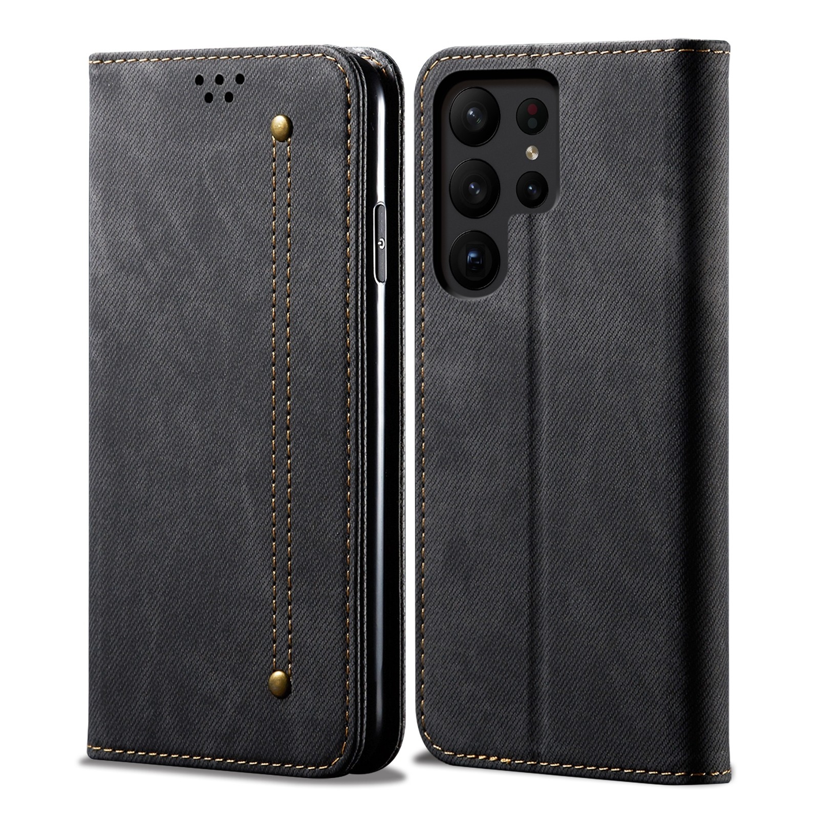 Samsung Galaxy S23 Ultra 5G Θήκη Βιβλίο Μαύρο Denim Texture Phone Case Black