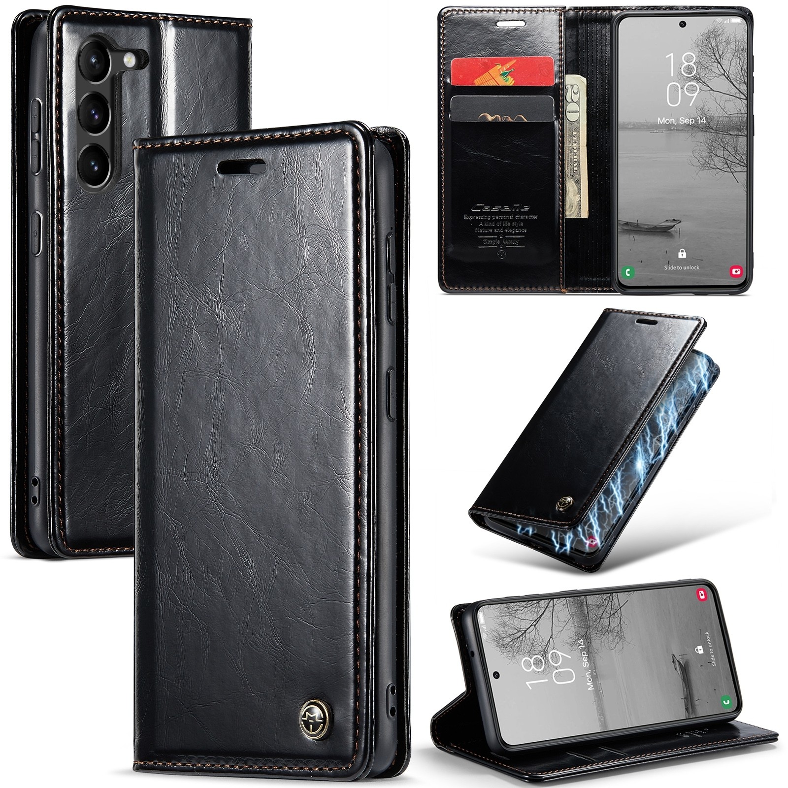 Samsung Galaxy S23 Plus 5G Θήκη Βιβλίο Μαύρο CaseMe 003 Crazy Horse Texture Phone Case Black