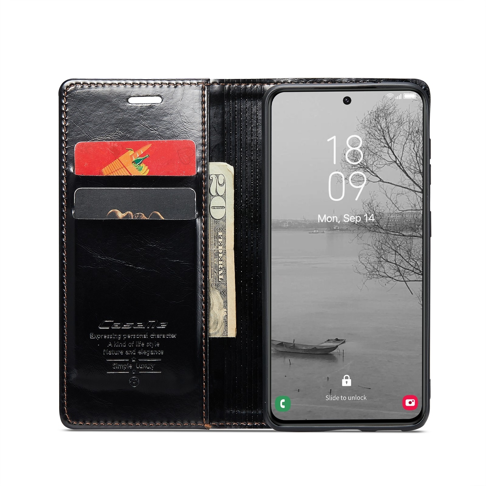 Samsung Galaxy S23 Plus 5G Θήκη Βιβλίο Μαύρο CaseMe 003 Crazy Horse Texture Phone Case Black