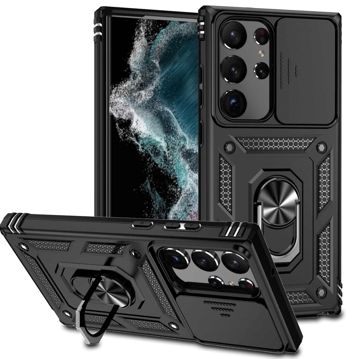 Samsung Galaxy S23 Ultra 5G Θήκη Μαύρη Με Σταντ Sliding Camshield Holder Phone Case Black