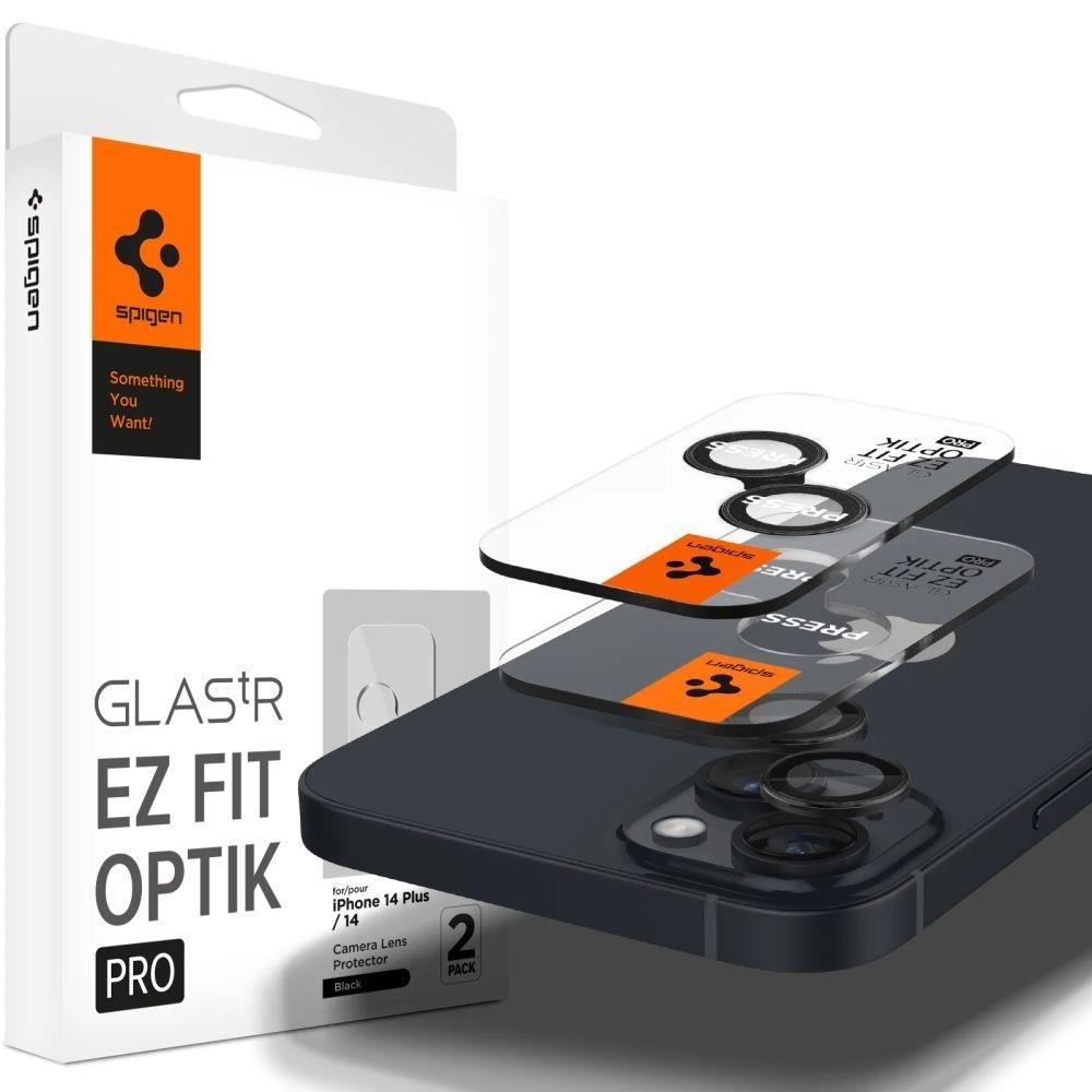 iPhone 14 / 14 Plus Αντιχαρακτικό Γυαλί για την Κάμερα 2 Τεμάχια Spigen OPTIK.TR "EZ FIT" Camera Protector Cover Black AGL05213