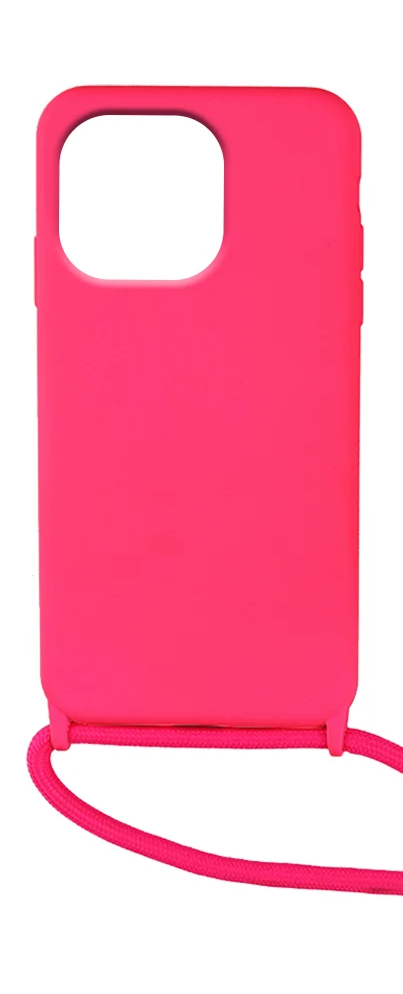 iPhone 13 Pro Max Θήκη με Λουράκι Φούξια Soft Touch Cover Case With Neck Strap Fuchsia