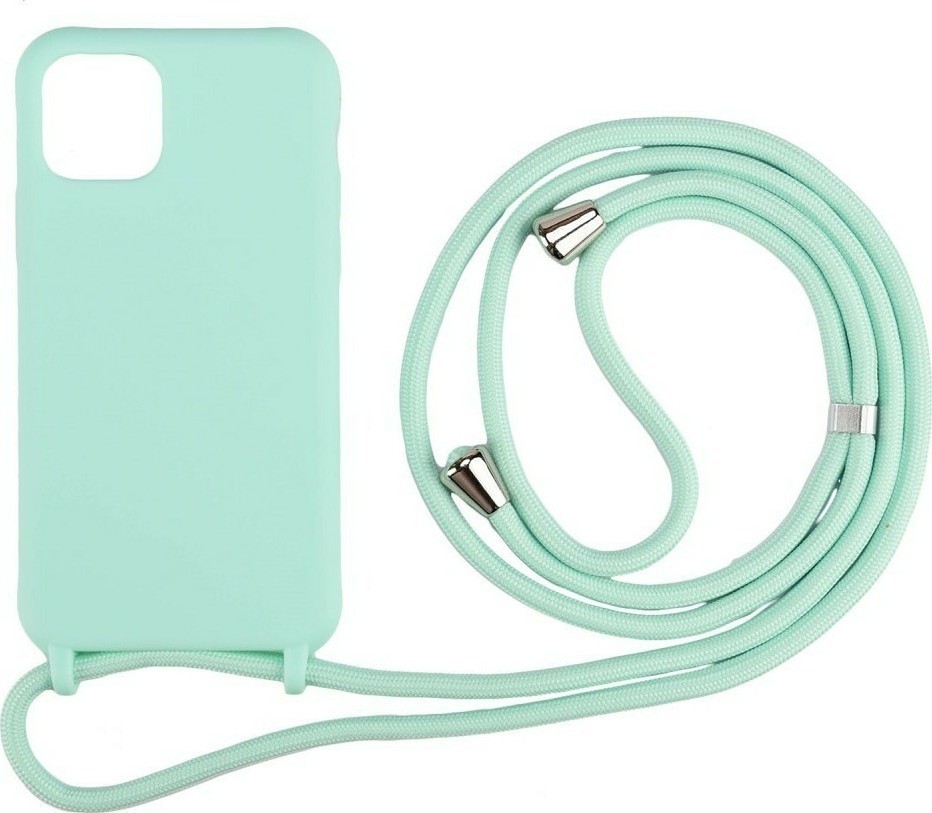 iPhone 14 Θήκη με Λουράκι Βεραμάν Soft Touch Cover Case With Neck Strap Mint