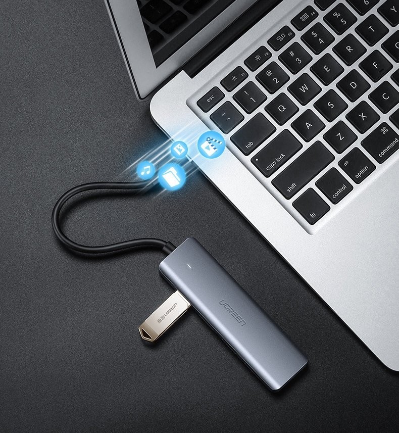Ugreen CM219 USB 3.0 Hub 5 Θυρών με σύνδεση USB-C Γκρι (70336)
