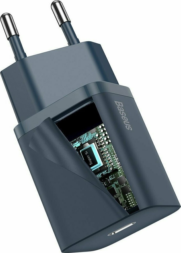 Baseus Super Si 1C PD 20W Φορτιστής με Θύρα Type-C και Καλώδιο Type C to Lightning- Blue - TZCCSUP-B03