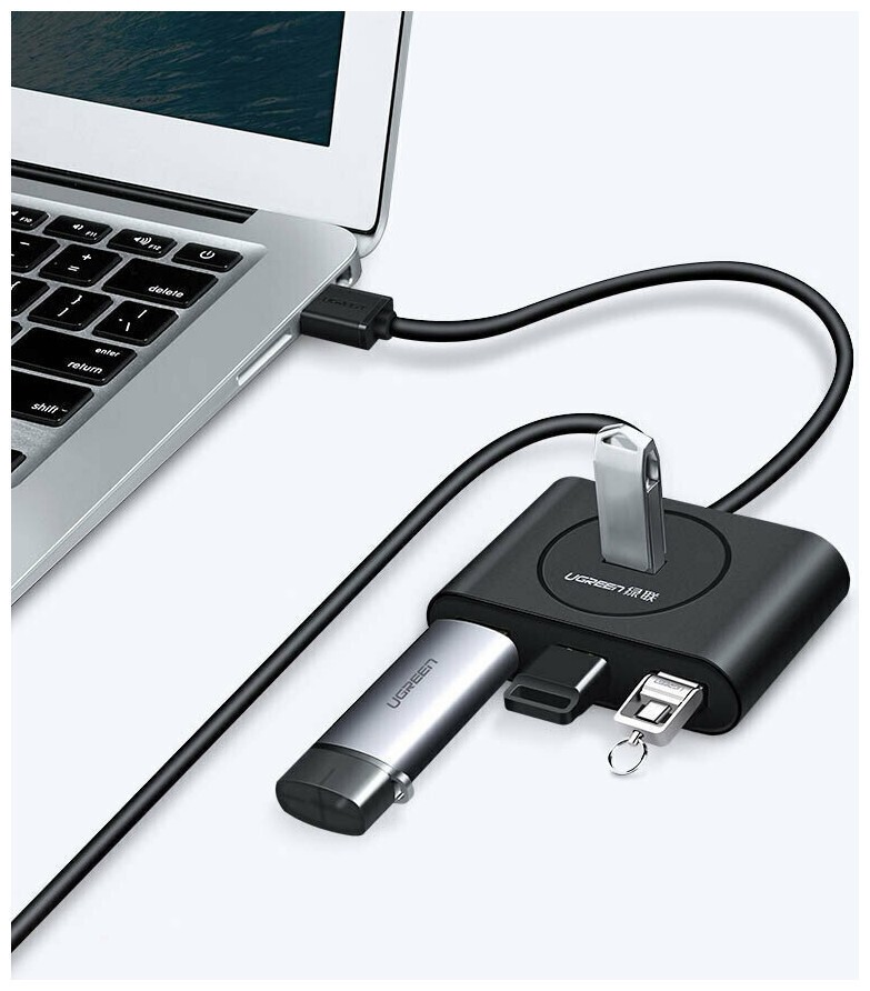 Ugreen CR113 USB 3.0 Hub 4 Θυρών με σύνδεση USB-A Λευκό 1m