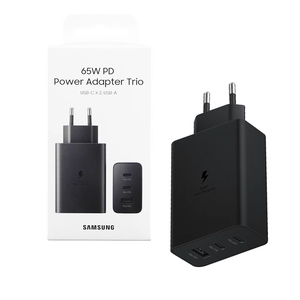 Samsung Φορτιστής Χωρίς Καλώδιο 65W Power Delivery Μαύρος (Trio) EP-T6530NBEGEU σε Original Retail συσκευασία