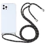 iPhone 13 Pro Max Θήκη με Λουράκι Four-corner Shockproof Transparent TPU Protective Case with Lanyard Black - Gold