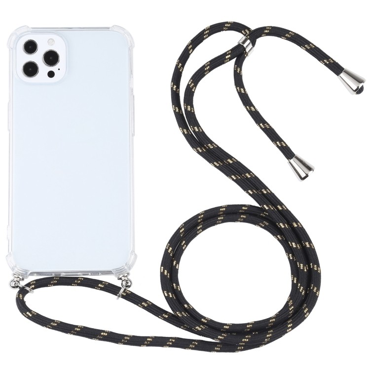 iPhone 13 Pro Max Θήκη με Λουράκι Four-corner Shockproof Transparent TPU Protective Case with Lanyard Black - Gold