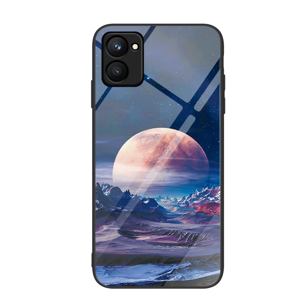 Realme C33 Θήκη Με Πλαίσιο Σιλικόνης Και Όψη Γυαλιού Colorful Painted Glass Phone Case Moon Hill