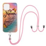 iPhone 13 Θήκη Σιλικόνης Με Λουράκι Electroplating Pattern IMD TPU Shockproof Case with Neck Lanyard Dream Chasing Butterfly