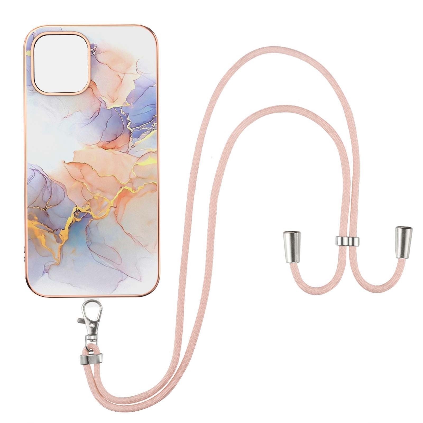 iPhone 13 Pro Max Θήκη Σιλικόνης Με Λουράκι Electroplating Pattern IMD TPU Shockproof Case Milky Way White Marble