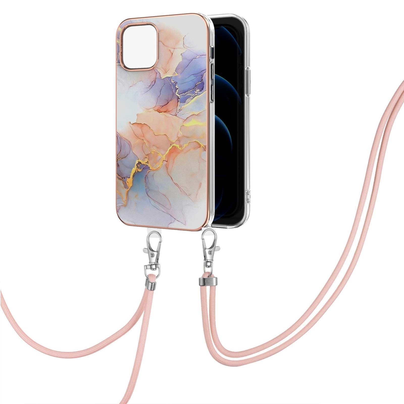 iPhone 13 Pro Max Θήκη Σιλικόνης Με Λουράκι Electroplating Pattern IMD TPU Shockproof Case Milky Way White Marble