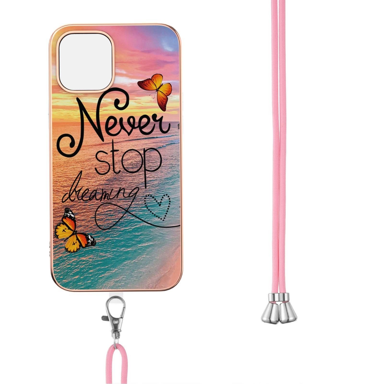 iPhone 13 Pro Max Θήκη Σιλικόνης Με Λουράκι Electroplating Pattern IMD TPU Shockproof Case Dream Chasing Butterfly