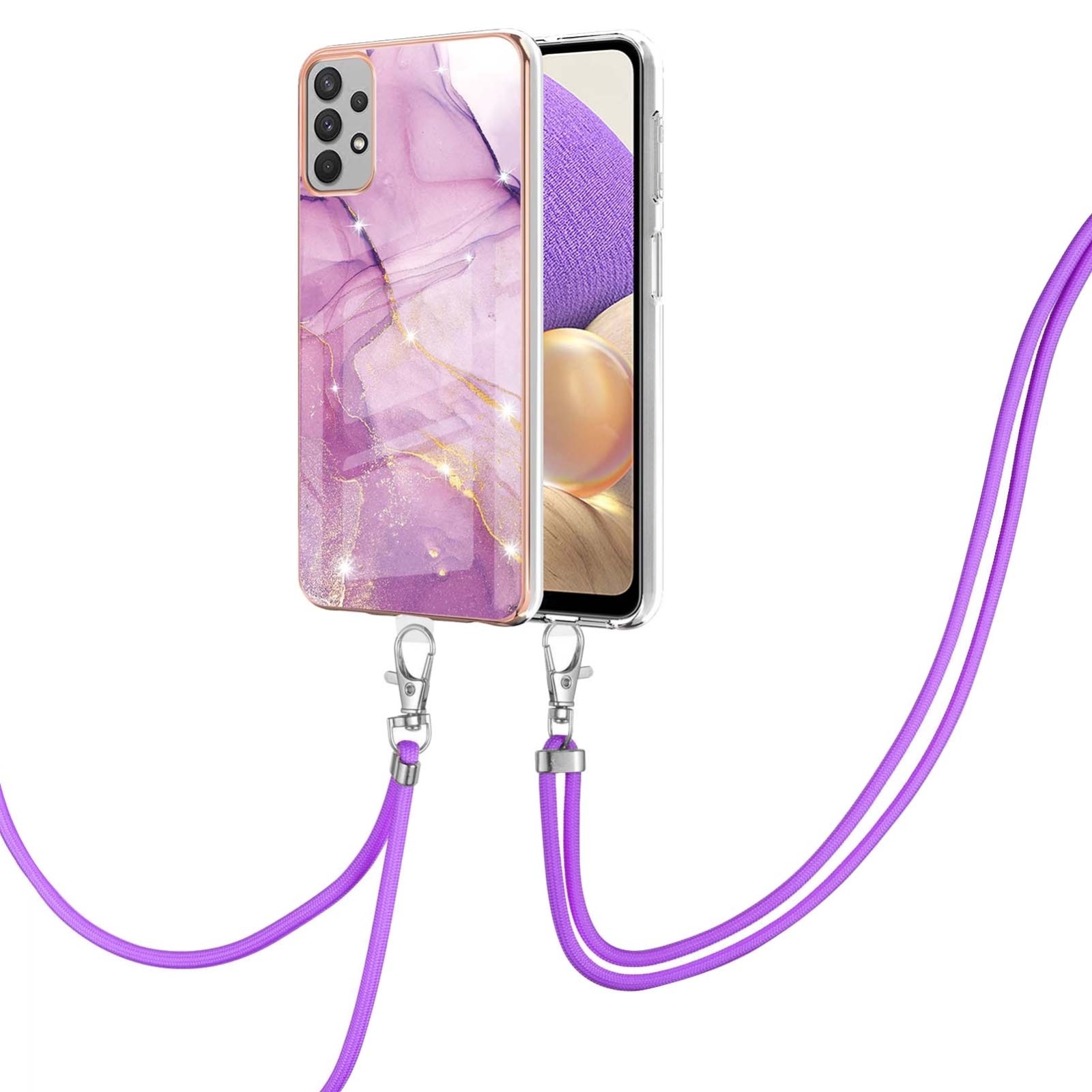 Samsung Galaxy A53 5G Θήκη Σιλικόνης Με Λουράκι Electroplating Marble IMD TPU Phone Case with Lanyard Light Purple 001