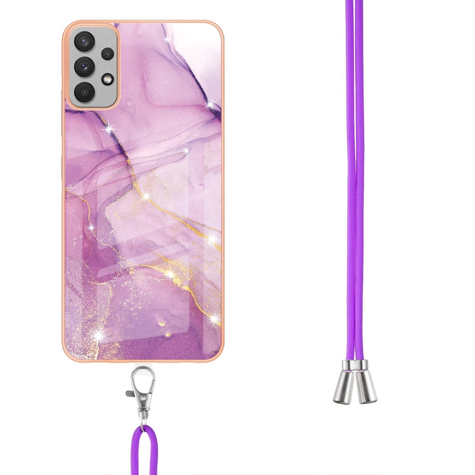 Samsung Galaxy A53 5G Θήκη Σιλικόνης Με Λουράκι Electroplating Marble IMD TPU Phone Case with Lanyard Light Purple 001