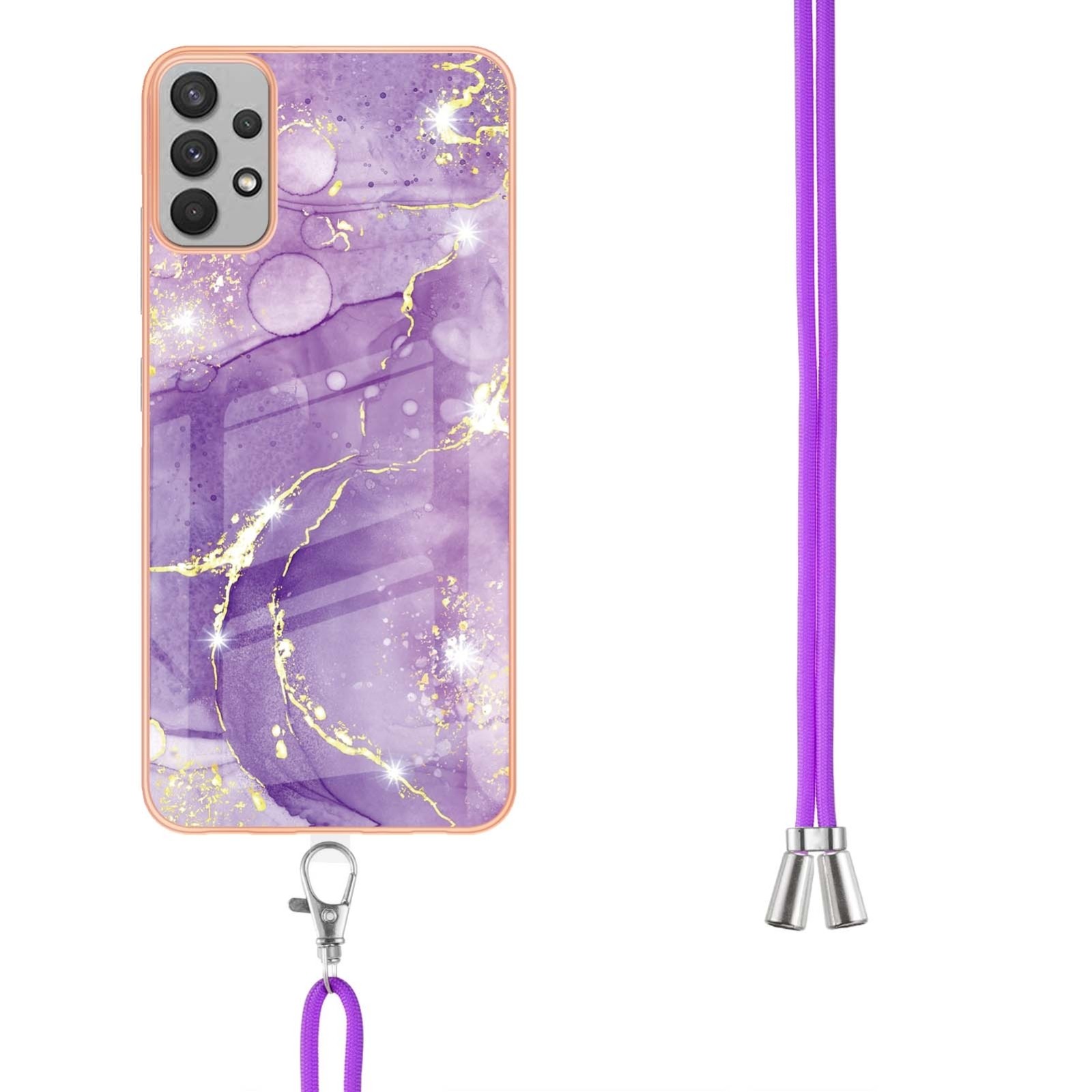 Samsung Galaxy A53 5G Θήκη Σιλικόνης Με Λουράκι Electroplating Marble IMD TPU Phone Case with Lanyard Purple 002