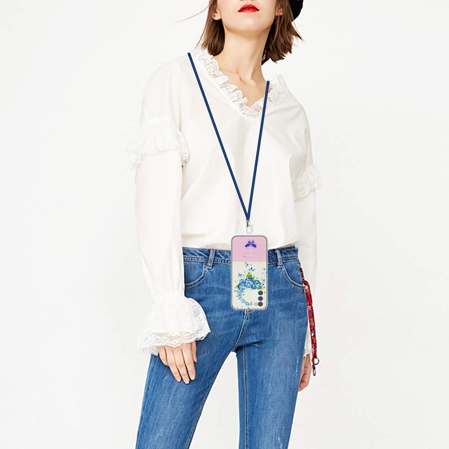 Samsung Galaxy A54 5G Θήκη Σιλικόνης Με Λουράκι Bronzing Butterfly Flower TPU Phone Case with Lanyard Hydrangea