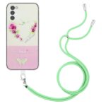 Samsung Galaxy A34 5G Θήκη Σιλικόνης Με Λουράκι Bronzing Butterfly Flower TPU Phone Case with Lanyard Rose Heart