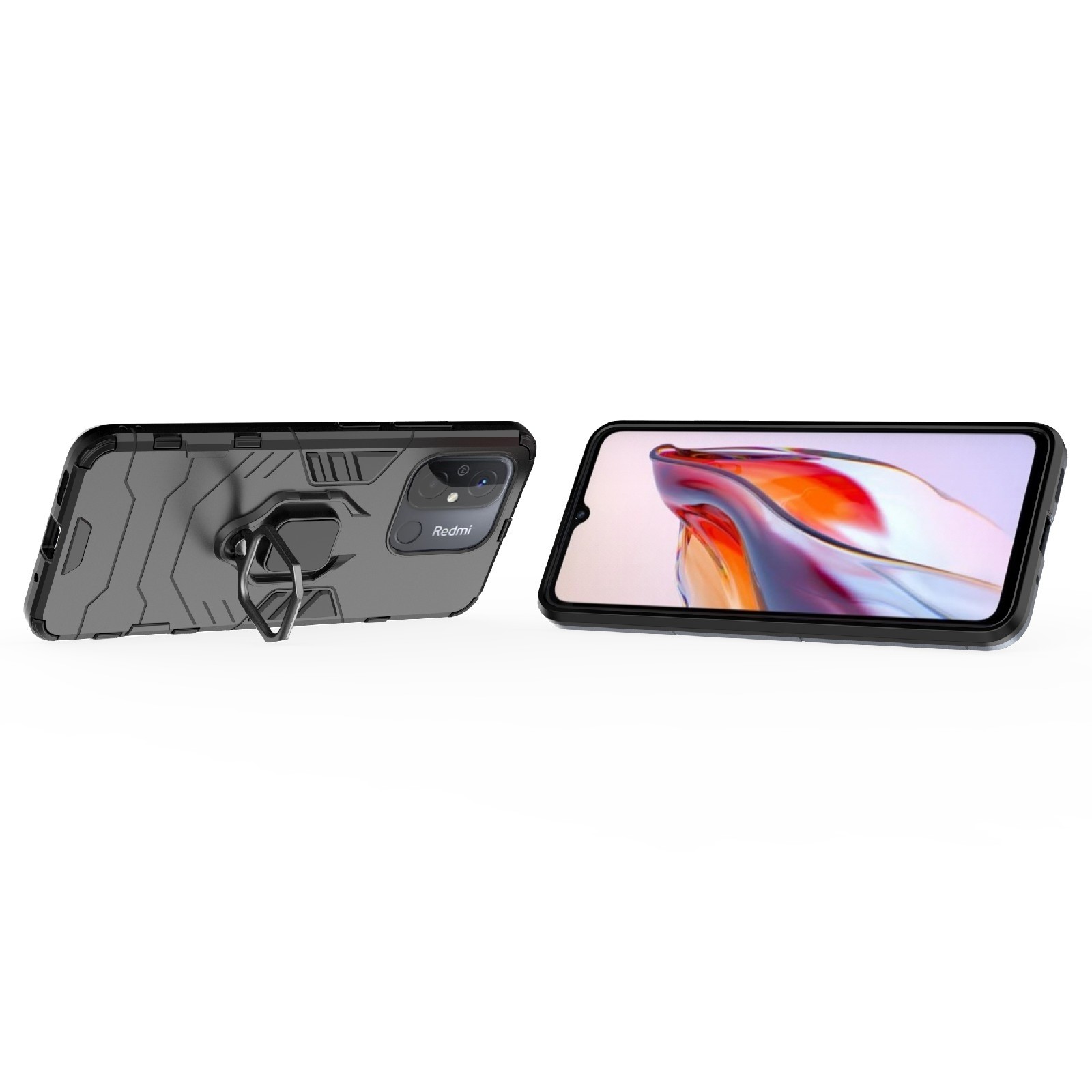 Xiaomi Redmi 12C Σκληρή Θήκη Μαύρη Με Σταντ Magnetic Ring Holder PC + TPU Phone Case Black