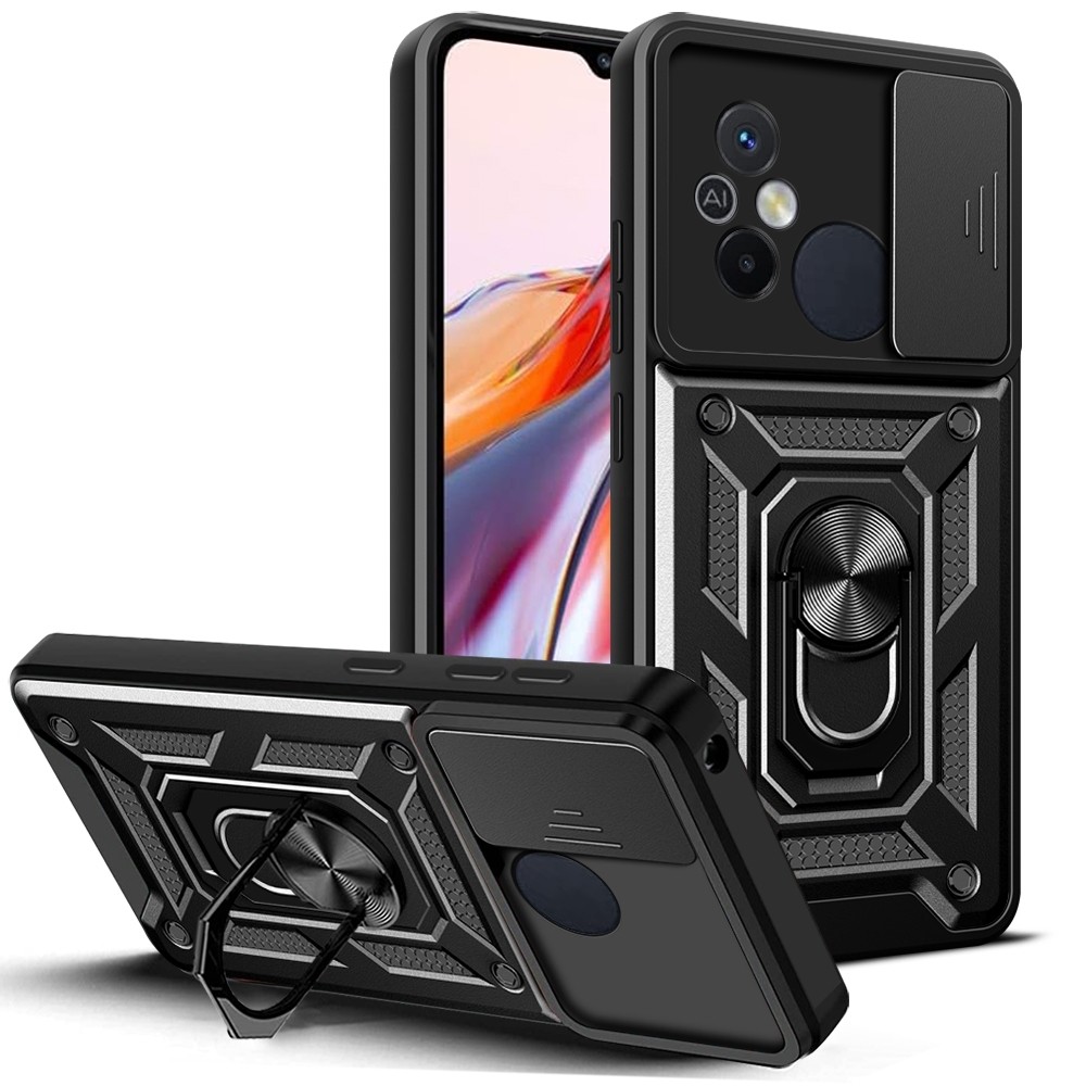 Xiaomi Redmi 12C Θήκη Μαύρη Με Σταντ Sliding Camera Cover Design TPU+PC Phone Case Black