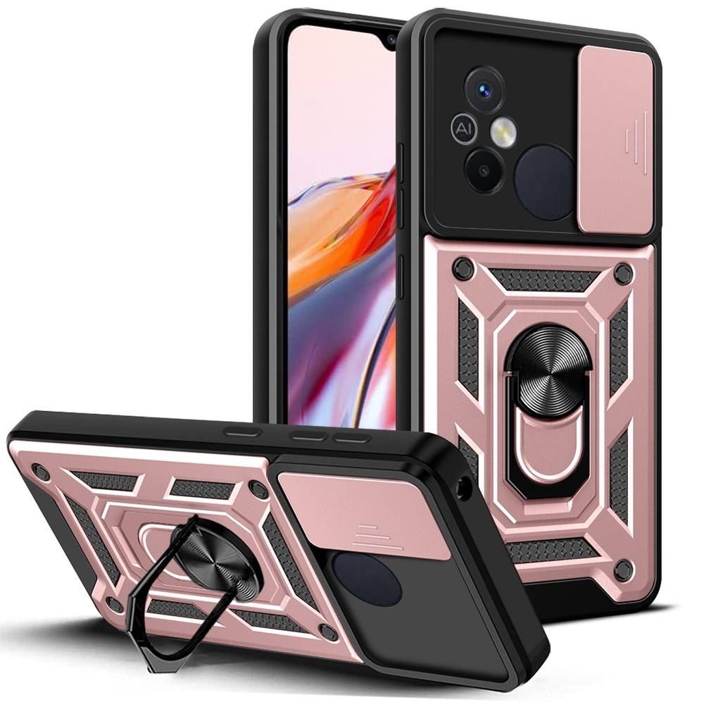 Xiaomi Redmi 12C Θήκη Ροζ - Χρυσή Με Σταντ Sliding Camera Cover Design TPU+PC Phone Case Rose - Gold