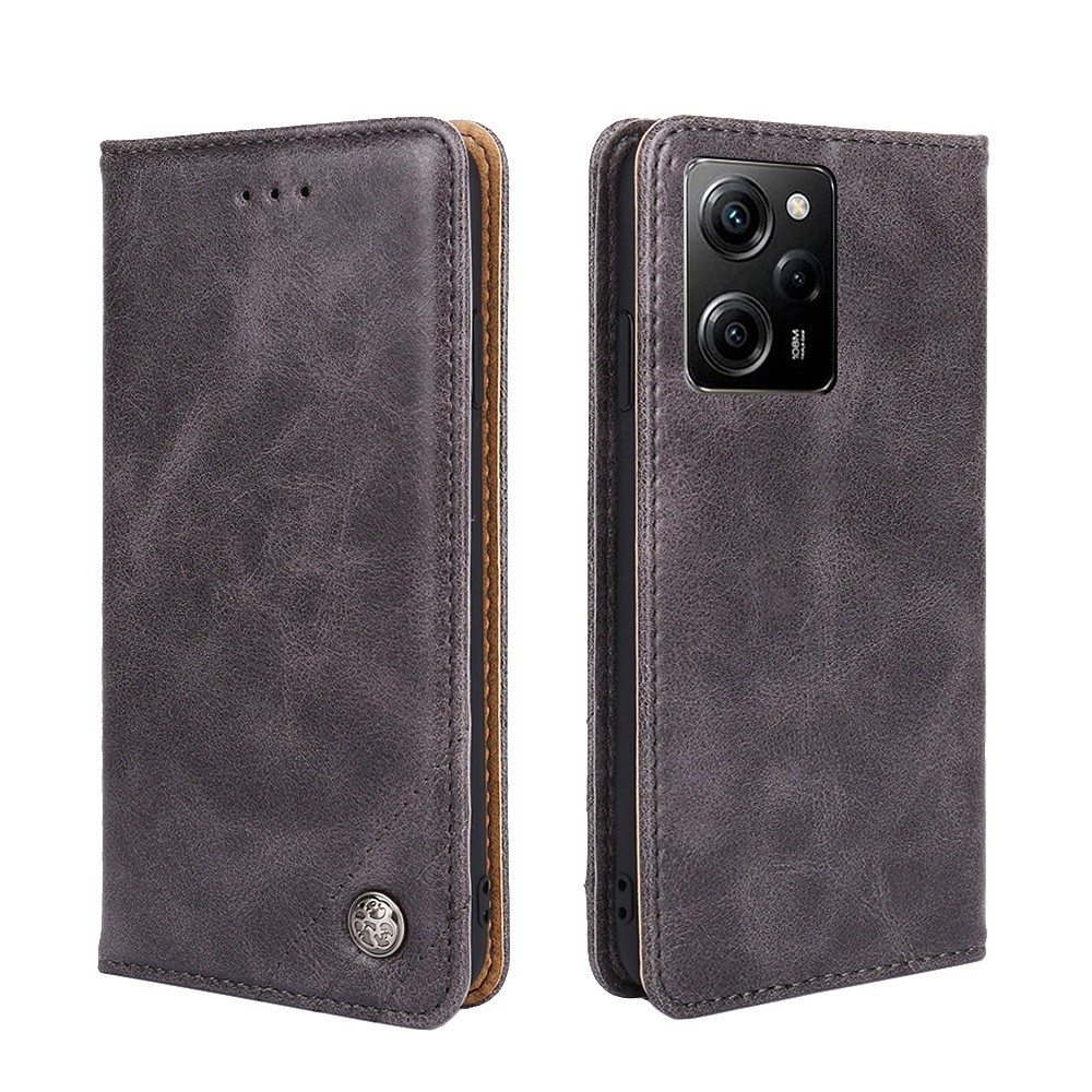 Xiaomi Poco X5 Pro 5G Θήκη Βιβλίο Γκρι Non-Magnetic Retro Texture Phone Case Grey