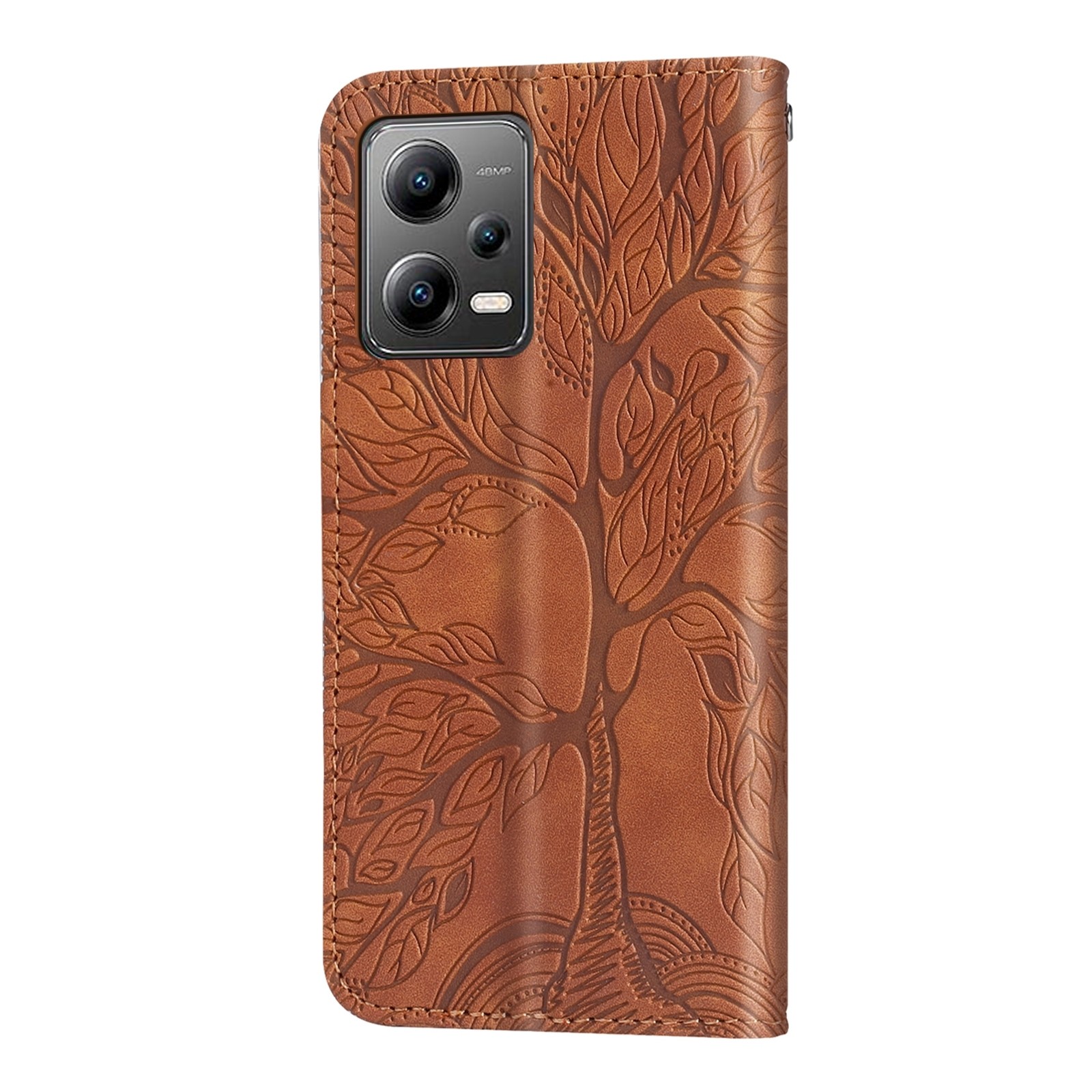 Xiaomi Redmi Note 12 5G / Xiaomi Poco X5 5G Θήκη Βιβλίο Καφέ Life Tree Embossing Pattern Phone Case Brown