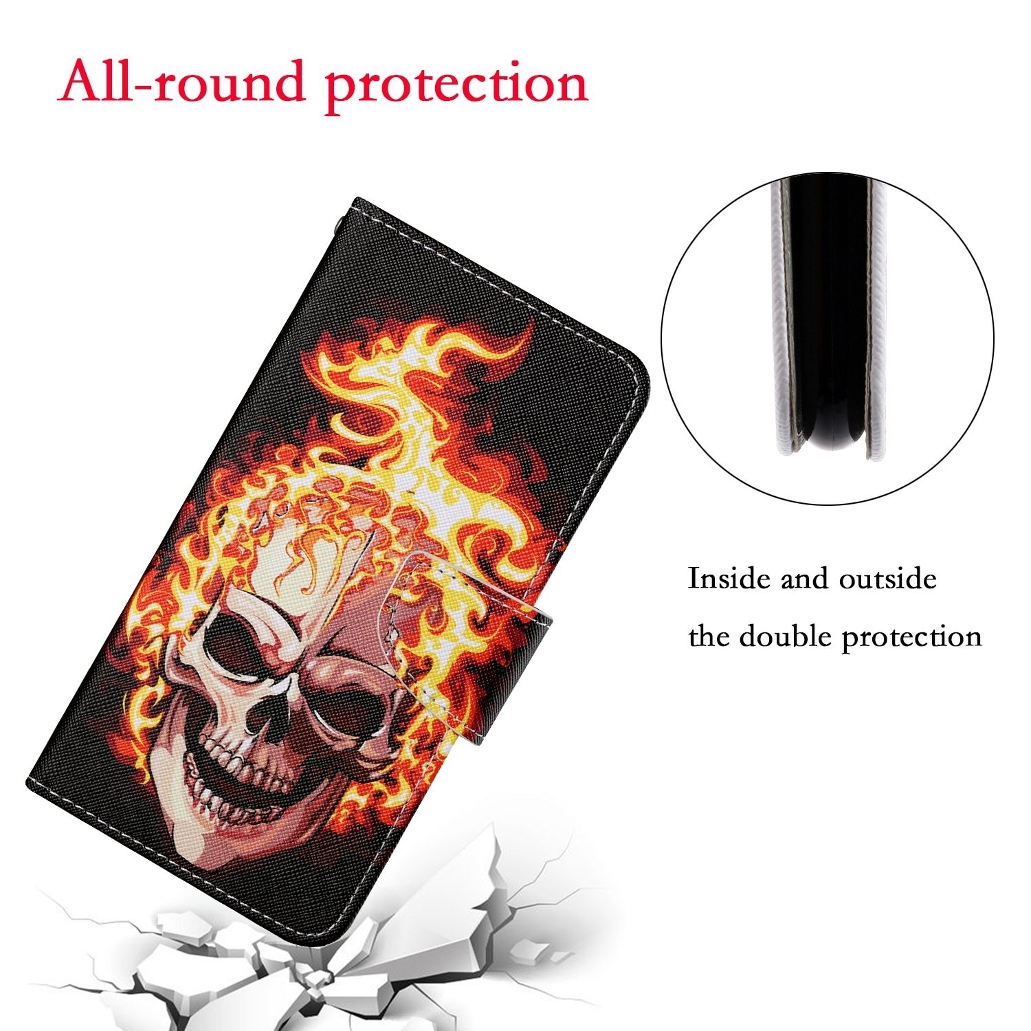 Xiaomi Redmi Note 12 5G / Xiaomi Poco X5 5G Θήκη Βιβλίο Colored Drawing Pattern Flip Phone Case Flame Skull