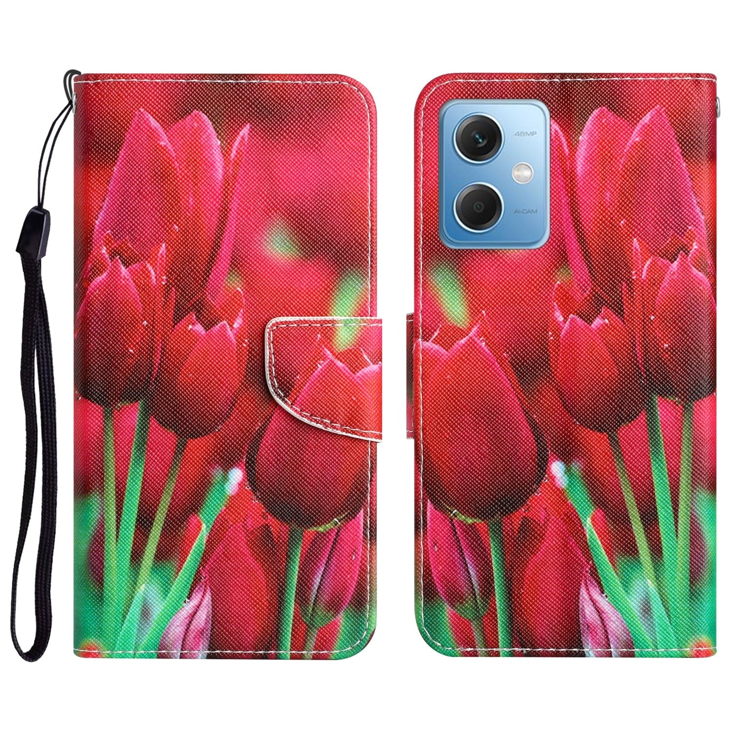 Xiaomi Redmi Note 12 5G / Xiaomi Poco X5 5G Θήκη Βιβλίο Colored Drawing Pattern Flip Phone Case Tulips