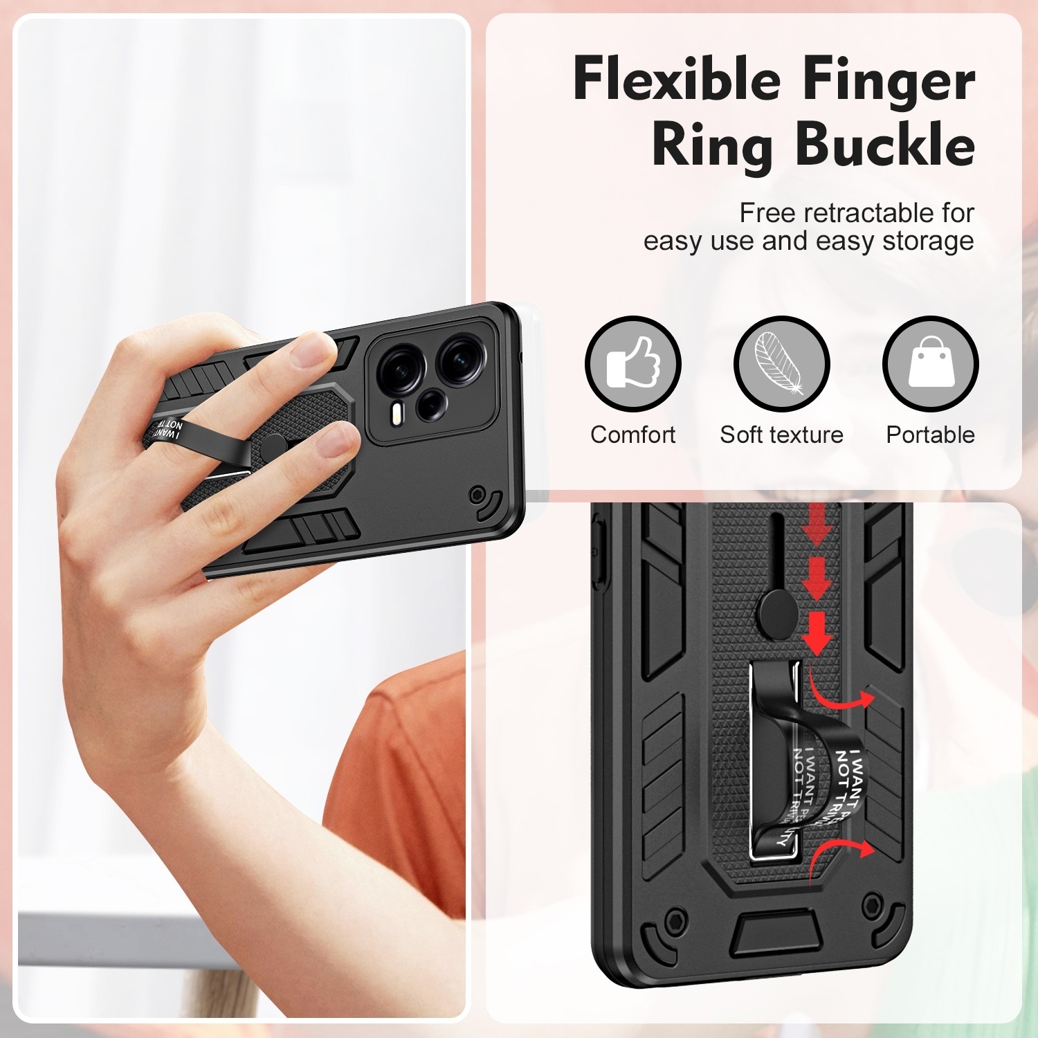 Xiaomi Redmi Note 12 5G / Xiaomi Poco X5 5G Θήκη Μαύρη Με Σταντ Variety Brave Armor Finger Loop Holder Phone Case Black