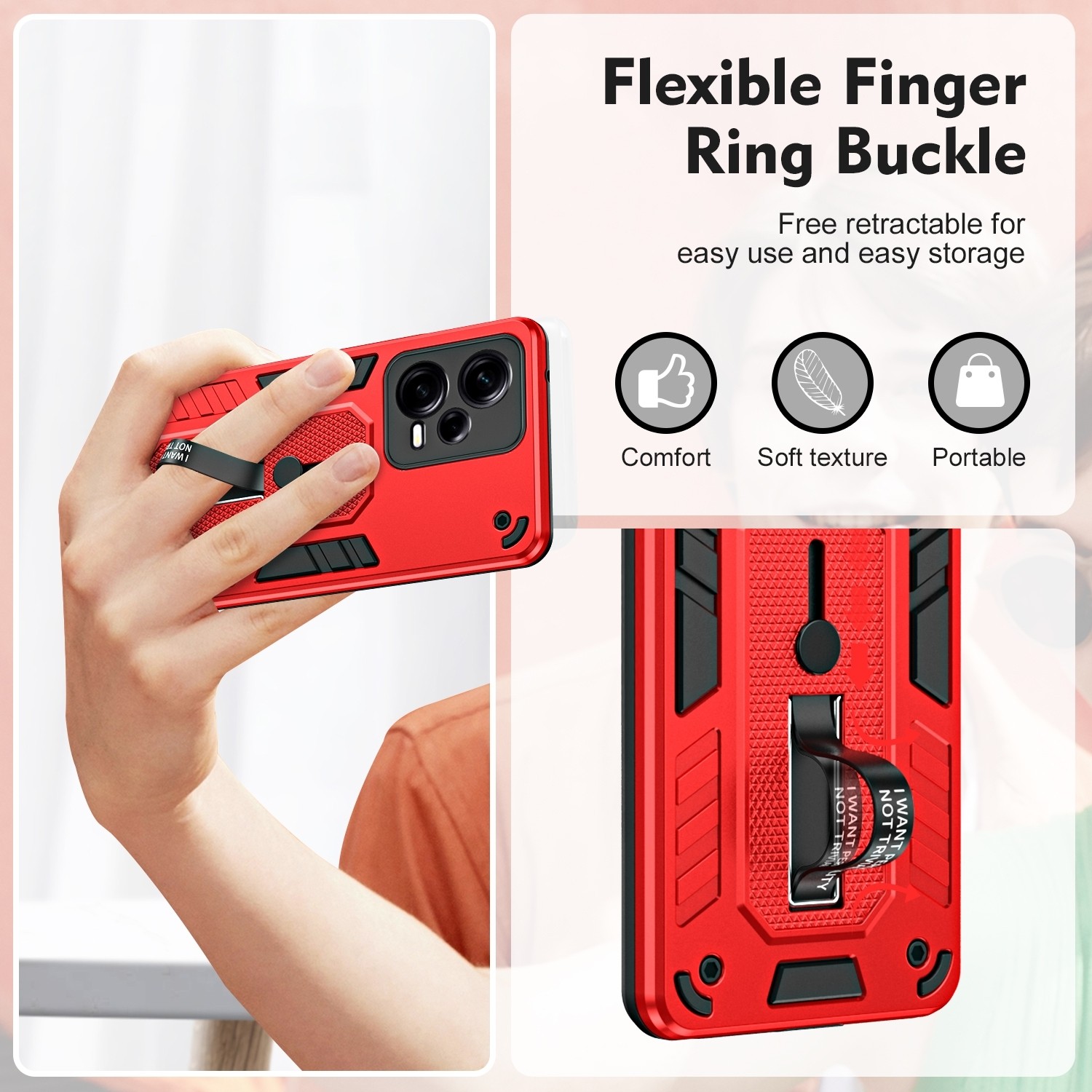 Xiaomi Redmi Note 12 5G / Xiaomi Poco X5 5G Θήκη Κόκκινη Με Σταντ Variety Brave Armor Finger Loop Holder Phone Case Red