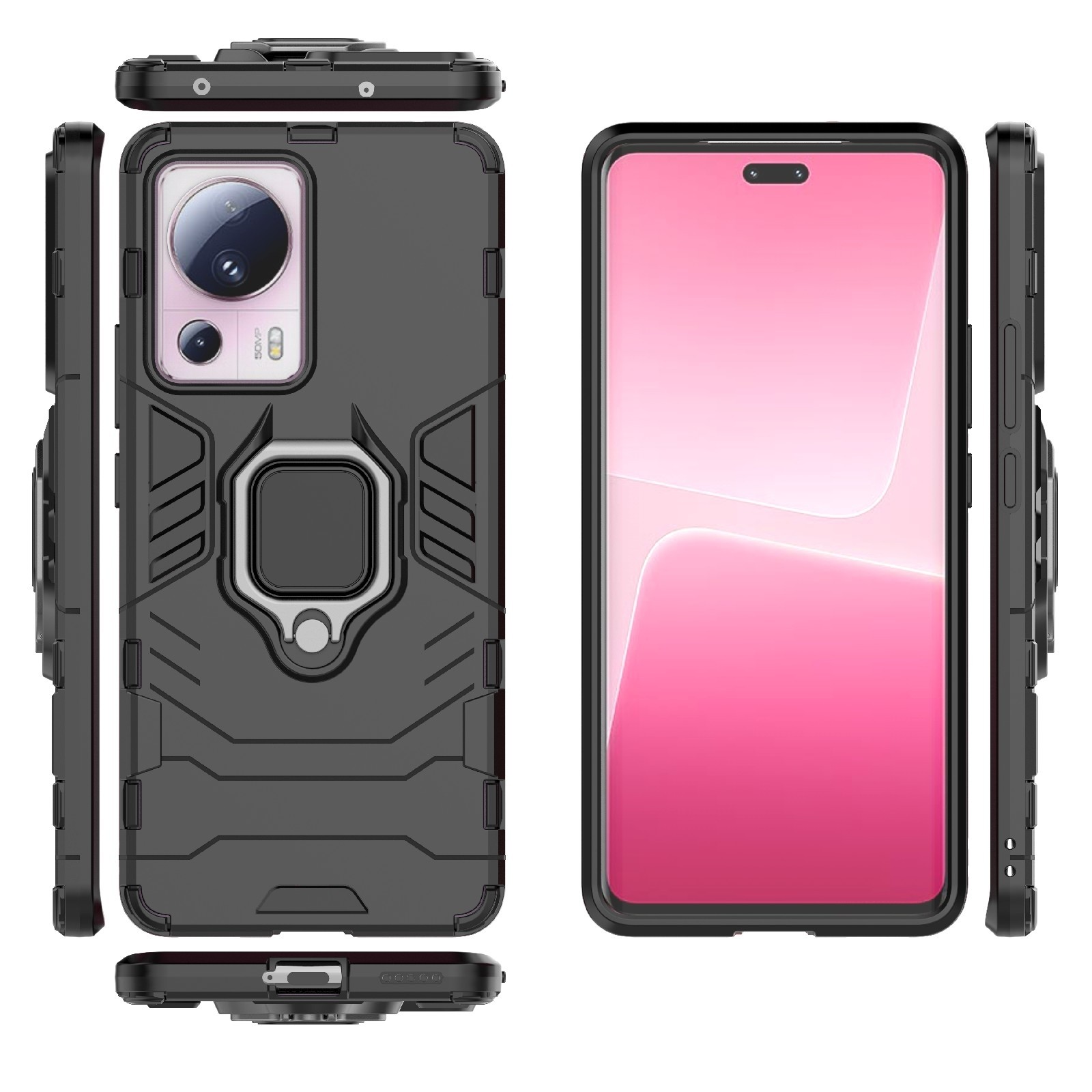 Xiaomi 13 Lite 5G Σκληρή Θήκη Μαύρη Με Σταντ Magnetic Ring Holder PC + TPU Phone Case Black