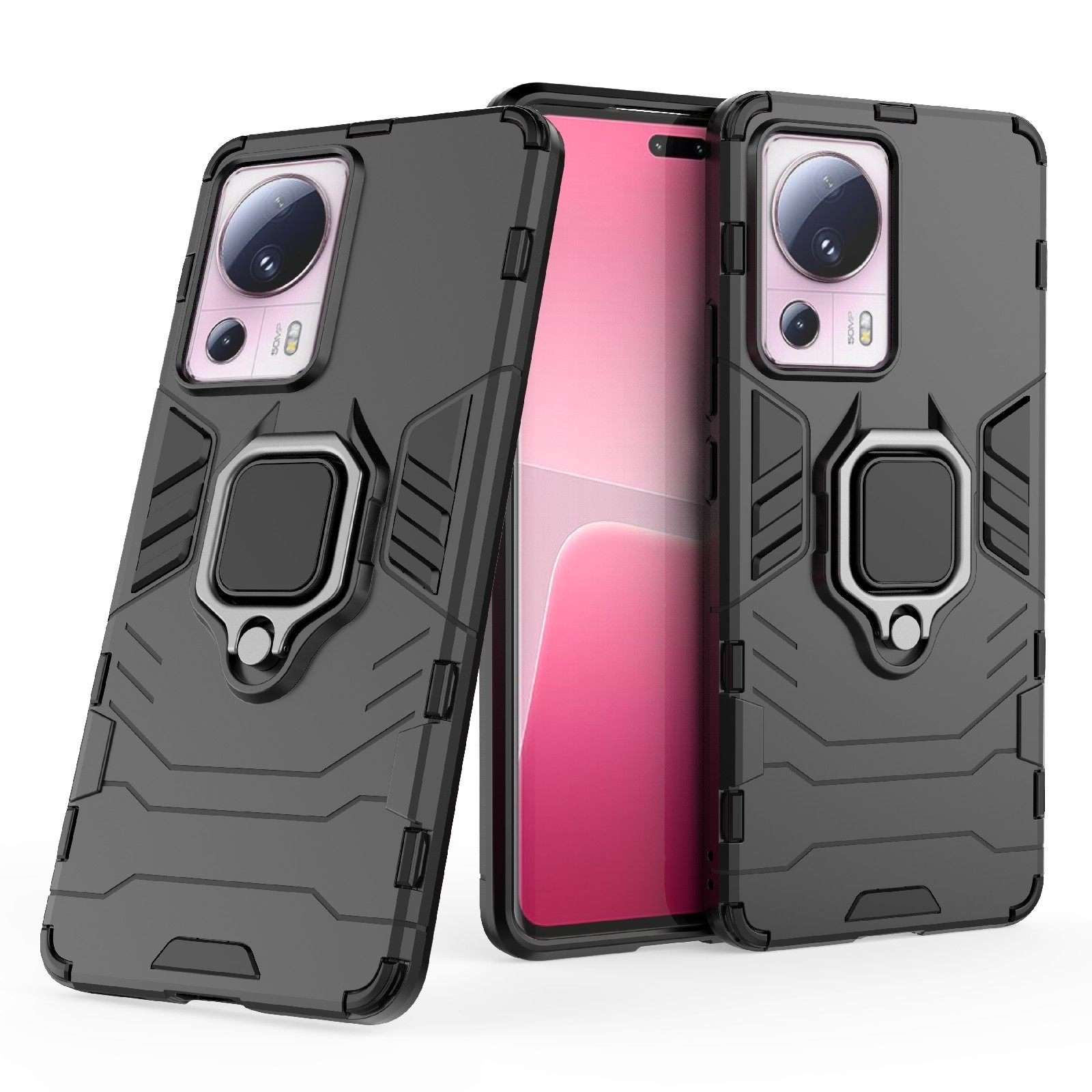 Xiaomi 13 Lite 5G Σκληρή Θήκη Μαύρη Με Σταντ Magnetic Ring Holder PC + TPU Phone Case Black