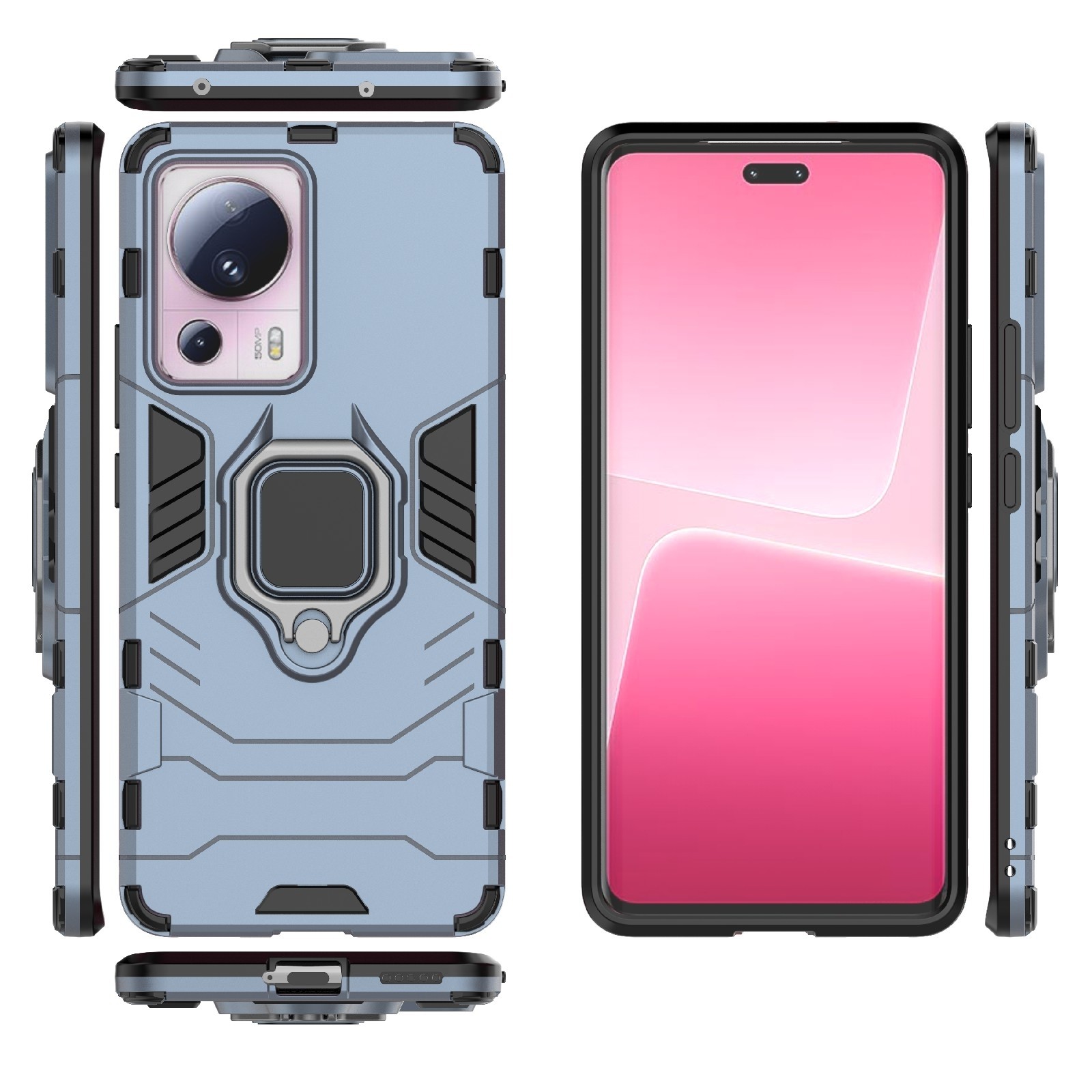 Xiaomi 13 Lite 5G Σκληρή Θήκη Μπλε Με Σταντ Magnetic Ring Holder PC + TPU Phone Case Navy Blue