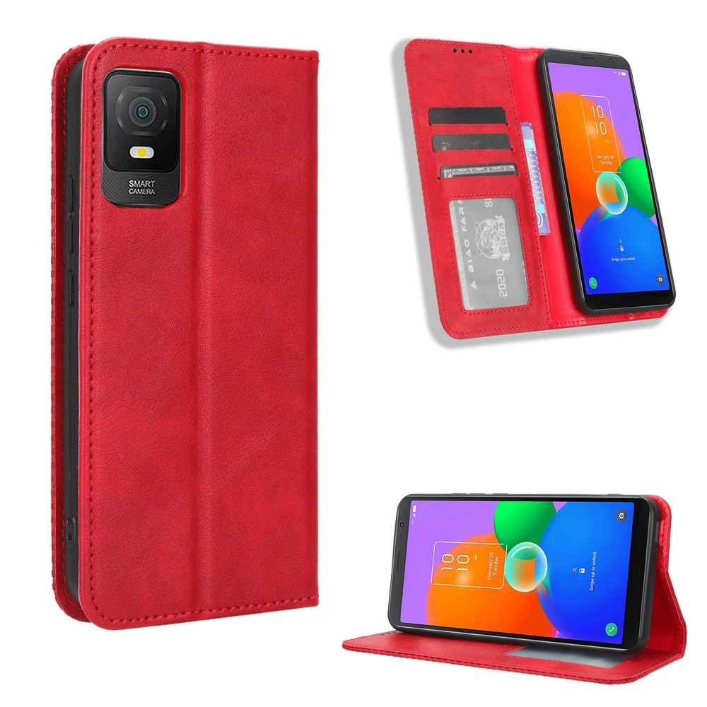 TCL 403 Θήκη Βιβλίο Κόκκινο Magnetic Buckle Retro Texture Phone Case Red