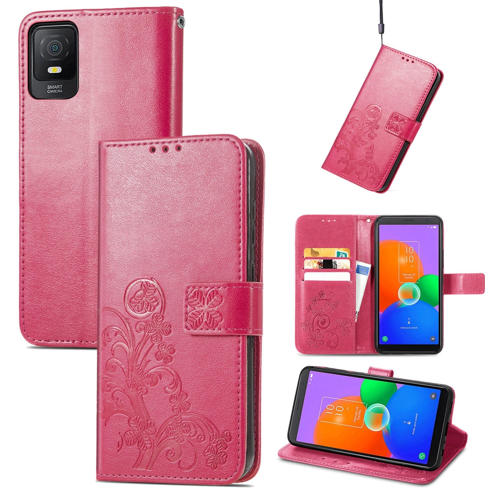 TCL 403 Θήκη Βιβλίο Φούξια Four-leaf Clasp Embossed Buckle Phone Case Fuchsia