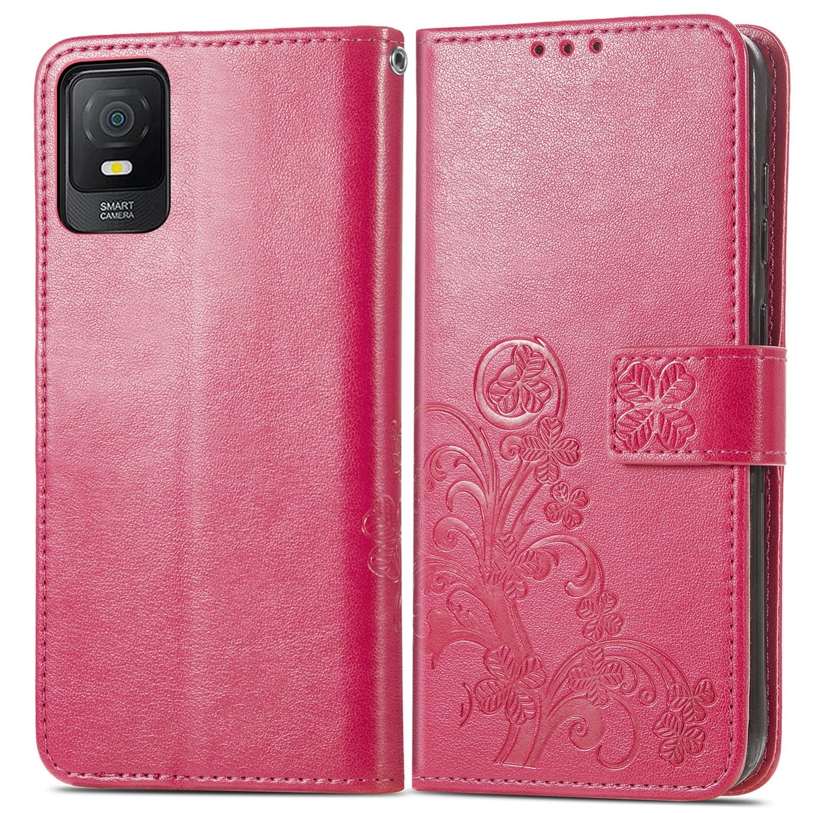 TCL 403 Θήκη Βιβλίο Φούξια Four-leaf Clasp Embossed Buckle Phone Case Fuchsia