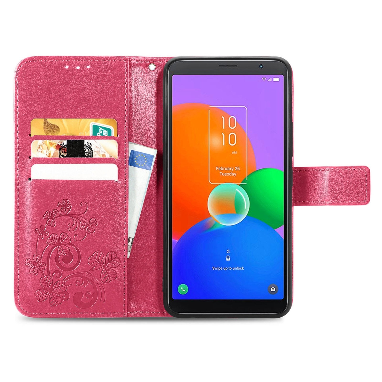 TCL 403 Θήκη Βιβλίο Φούξια Four-leaf Clasp Embossed Buckle Phone Case Fuchsia