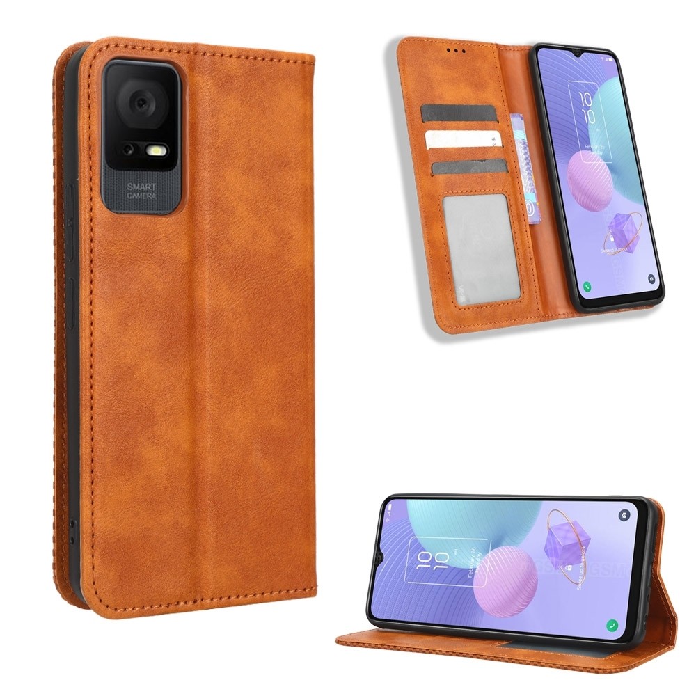 TCL 405 / 406 / 408 Θήκη Βιβλίο Καφέ Magnetic Buckle Retro Texture Phone Case Brown